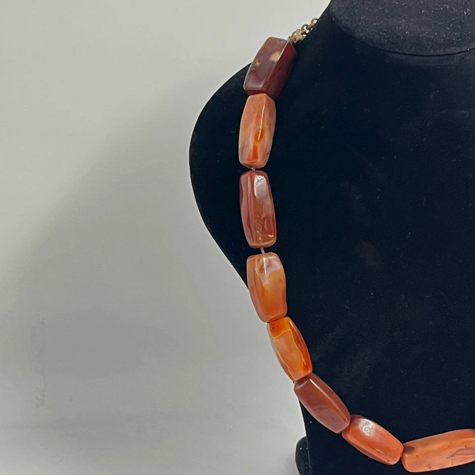 Collar de cuentas gruesas de ágata cornalina natural vintage hecho a mano piedra marrón naranja Foto 2 de 4
