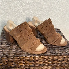 Caslon Women Brown Suede Heel Mules with Woven Detailing Peep Toe Size 8.5
