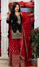 Stunning Pure Chinon Silk Black Top Palazzo With Dupatta For Women Party