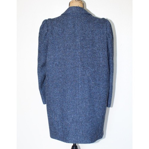 Vintage International Scene Blau Schwarz Wolle Fischgrät Zweireiher Mantel M - Bild 3 von 12