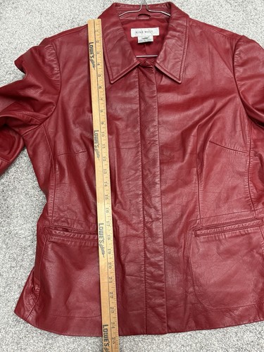 Vintage Nine West Red Leather Biker Jacket Button Up Pockets 90s Size 12 Women - Picture 7 of 9