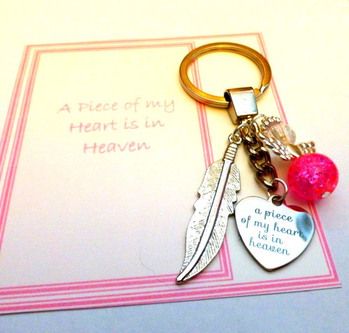 A Piece of my Heart is in Heaven Key ring Gift Guardian Angel and Feather +Card - Picture 3 of 5