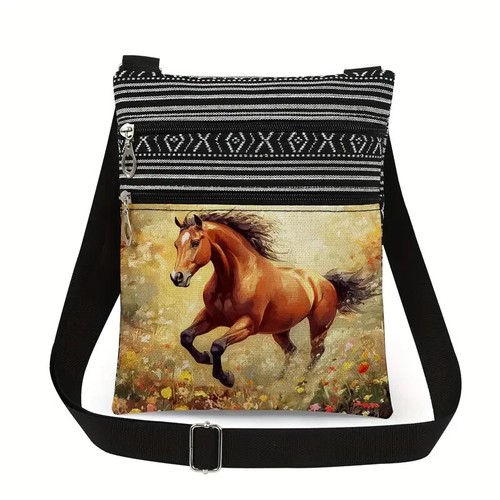 Horse Crossbody Shoulder Bag Adjustable Strap Hand Washable Western Horses - Picture 1 of 4