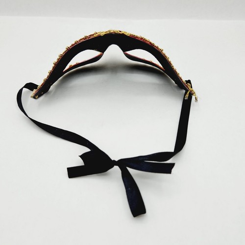 Red with Gold Trim Oriental Style Venetian Eye Mask Halloween Costume - Picture 3 of 9