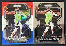 2021-22 Prizm Basketball Karl-Anthony Towns Red White Blue Prizm & Base #157
