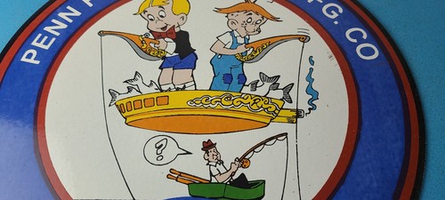 Letrero de porcelana vintage - Carretes de pesca Penn aparejos bomba de gas placa letrero - Imagen 3 de 15