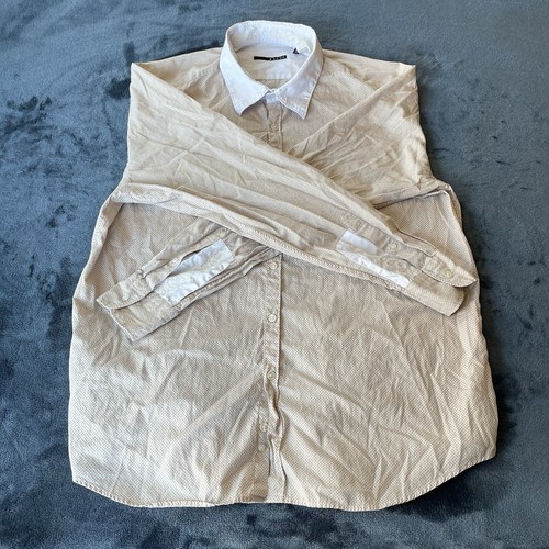 Xacus Long Sleeve Beige Button Up White Collar & Cuff Dress Shirt 18.5/46 - Picture 10 of 17
