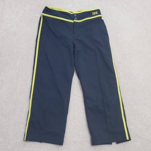 Nike Capri Hose Damen XS blau gelb Besatz Rückenschlitze Kordelzug Active Y2K - Bild 1 von 15