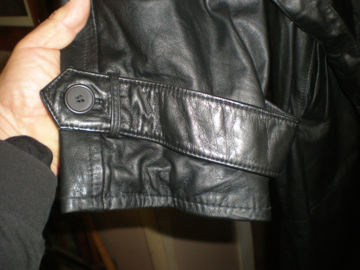 XL Phase 2 Leather Trench Coat Jacket Black Metal Gothic Marilyn