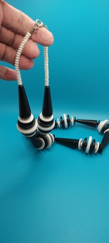 Acrylic Black and White 30" Modernist Futuristic Space Age Style Necklace - Picture 3 of 5