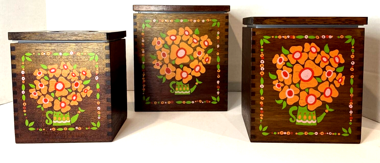 Wooden Floral Design Kitchen Canister Set