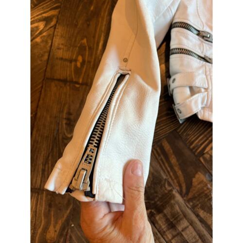 NWT Blank NYC Vegan Leather Biker Jacket Women Medium Off White Zipper Grunge - Picture 10 of 16