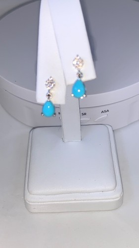 Premium Sleeping Beauty Turquoise White Zircon Drop Earrings $459 RETAIL GIFT - Picture 2 of 10