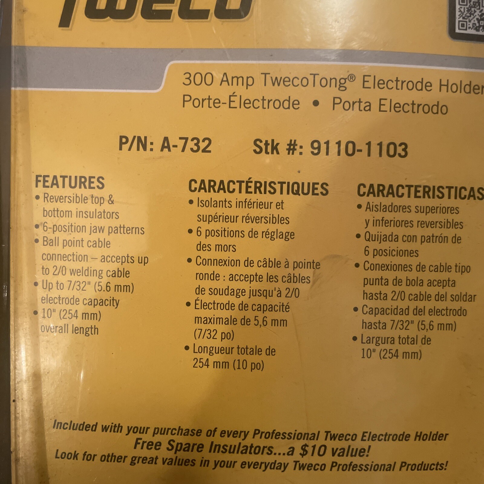 TWECO Victor PROFESSIONAL 300AMP ELECTRODE HOLDER A732 W/SPARE