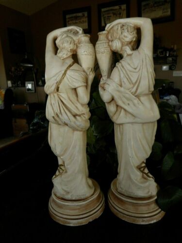 Set Woman Statues Figurines Greek Sandals Plaster ? Water Artistic Royalties 15" - Picture 4 of 12