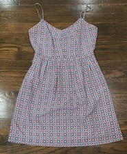 J Crew Fit & Flare Babydoll Dress Size 2 Geometric Print Adjustable Straps Lined