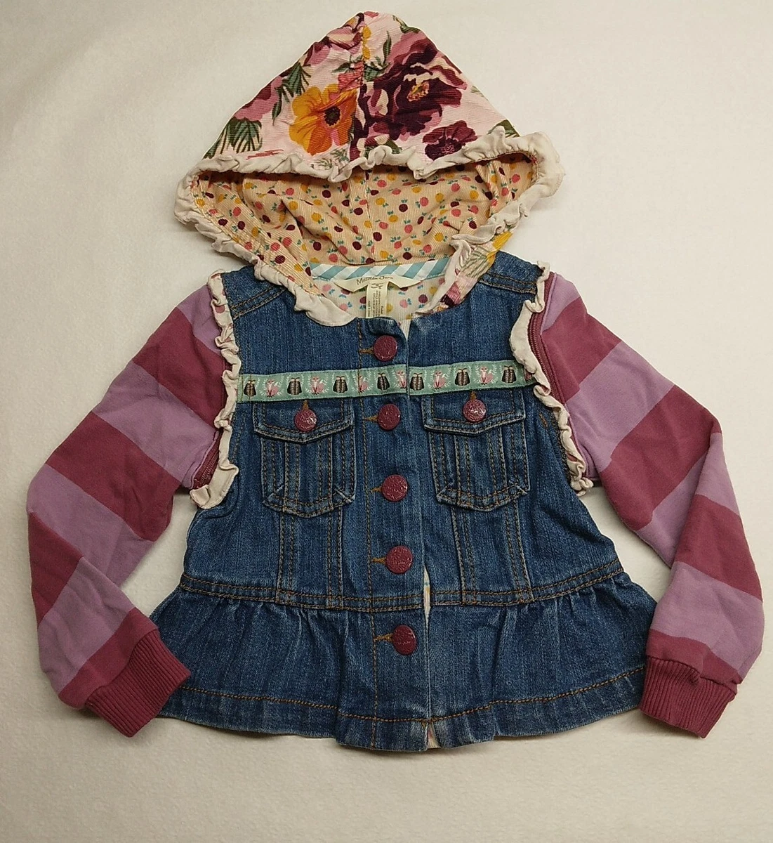 Matilda Jane convertible jean jacket girls Size 2 Multicolor Hooded Pockets