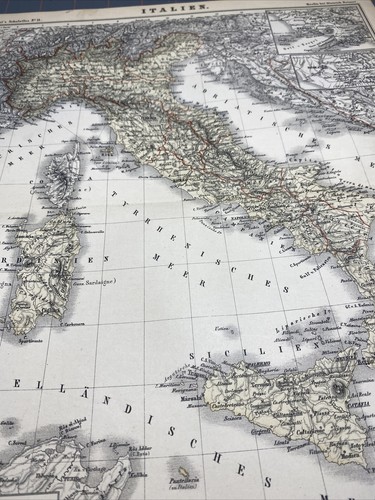 1873 German  Language Italy Corsica Historical   1800s Antique Map Folded Wall  - Picture 1 of 24