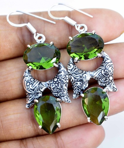 Green Peridot Handmade Gemstone 925 Sterling Silver Jewelry for women Size-1.50" - Picture 2 of 4