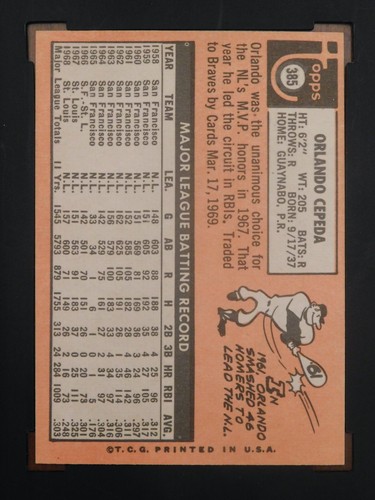 1969 Topps Baseball Card #385 Orlando Cepeda (NM) - Picture 2 of 2
