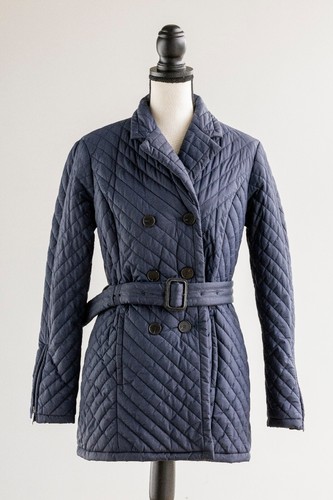 JAEGER Navy Quilted Coat Jacket with Belt UK Size 12 / US Size 10 - Picture 2 of 7