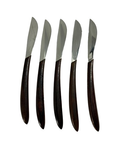 Vintage Lot 5 Mid Century Knives Stainless Steel Japan Wood Handle MCM - Picture 1 of 8