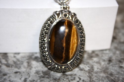 Colgante de Marcasita ojo de gato de plata esterlina 20,80 gramos - Imagen 6 de 6