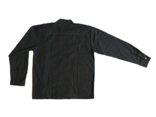 Artisanal Men's Shirt Mock Neck Mexican Guayabera Black L - Picture 3 of 9