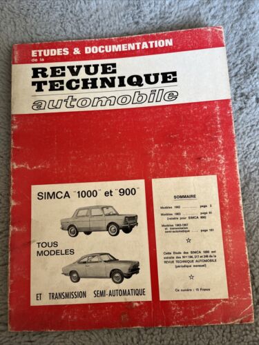 Revue Technique SIMCA 1000 900 GL L GL GL9 S GLA COUPE 1962 1967 - Picture 1 of 18