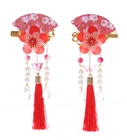 C-118-2 Red Fan Shape Sakura Cherry Blossom Hair Clip Hair Clip Geisha Hanfu