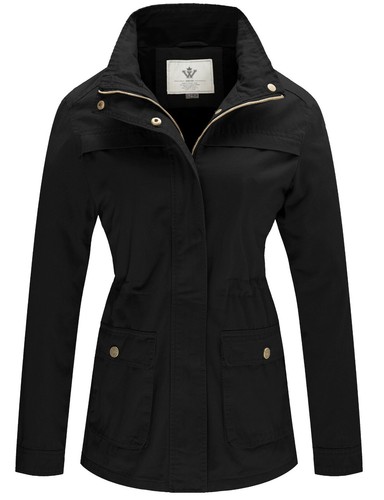 Chaqueta militar informal para mujer WenVen cuello de algodón con soporte utilitario abrigo anorak - Imagen 13 de 43