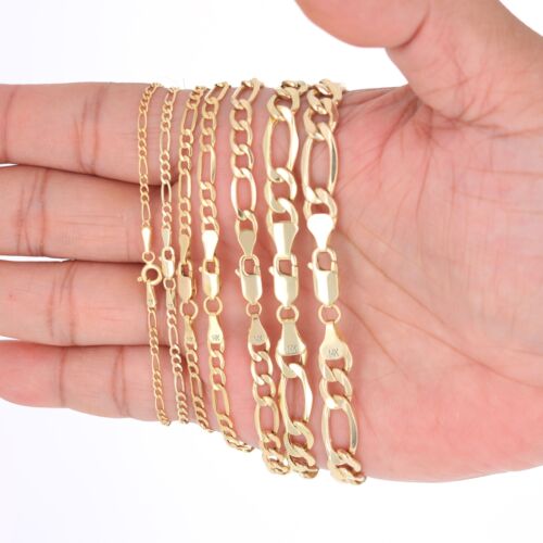 10K Real Yellow Gold 2mm-9mm Italian Figaro Link Chain Pendant Necklace 16"- 30" - Picture 2 of 108