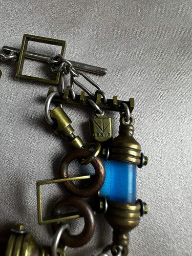 Vintage THOMAS MANN Sterling Brass Copper Glass Geometric Bracelet - 8" - Picture 3 of 4