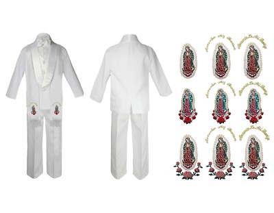 Unotux New Born Baby Toddler Kids Boy Teen Formal White Shawl Lapel Suit Set Satin Necktie Sm-20