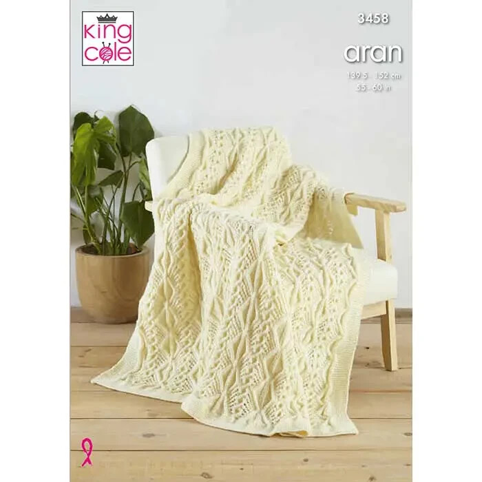 King Cole Aran Knitting Pattern - 3458 Afghan Blanket