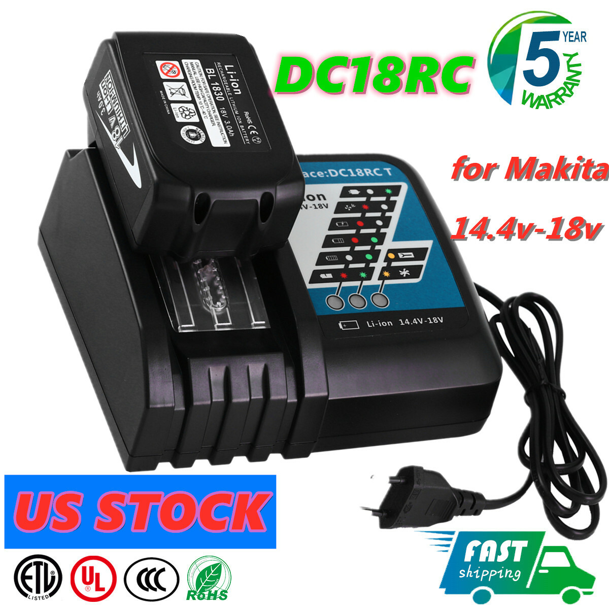 18 Volt Dual Port Charger for Makita 18V LXT Lithium-Ion Battery BL1815 BL1830 BL1840 DC1850 BL1860 LXT400 Cordless