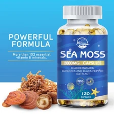 Organic Sea Moss Capsules 2000mg,Irish Moss, w/ Bladderwrack Dietary Supplement
