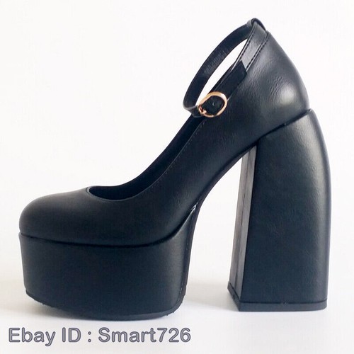 Neu Damenschuhe dicke High Heels Plateau klobiger Absatz Freizeit Party Schuhe - Bild 4 von 33