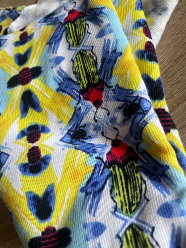Beetles Bugs Yellow Multi Pattern SWT Jersey Stretch Fabric Sew Making Design - Picture 2 of 3