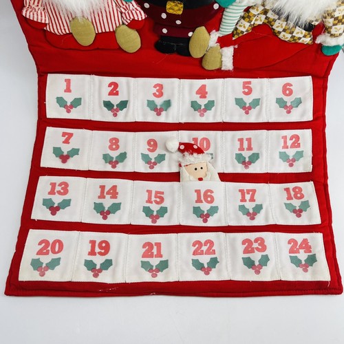 VINTAGE WALL/DOOR HANGING JOLLY SANTAS FABRIC POCKET ADVENT CALENDAR-CHRISTMAS - Picture 3 of 13