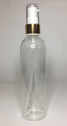 200ml PET Clear Plastic Tall Boston Bottle & Shiny Gold Serum Pump ANY AMOUNT - Picture 2 of 2