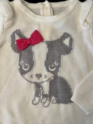 NWOT Girls 4T Gymboree SWEATER WEATHER Cream/Gray Puppy Dog Ruffle SWEATER BOW - Picture 2 of 3
