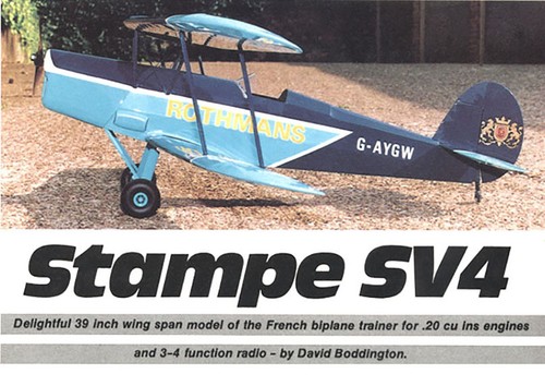 RCSA Model Airplane Plans (RC): Stampe SV4 39" Scale Biplane for .15-.20 - Picture 1 of 7