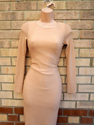 TOPSHOP ROSE GOLD GLITTER SPARKLY SHIMMER LONG SLEEVE PARTY BODYCON DRESS 8 S - Picture 2 of 6