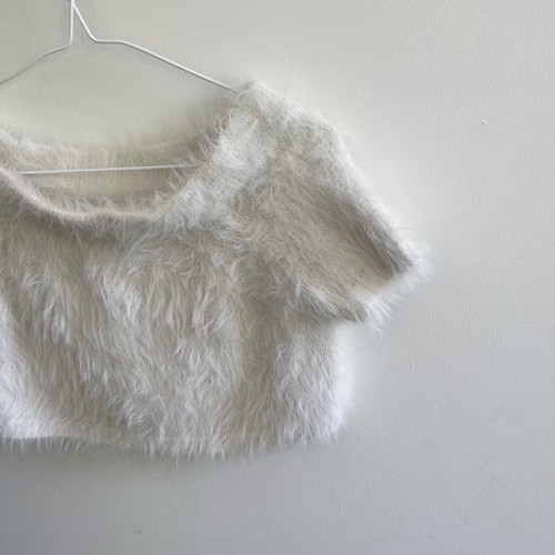 Supre Womens Size S Cropped Boxy Short Sleeve Top White Knit Fluffy - Picture 2 of 8