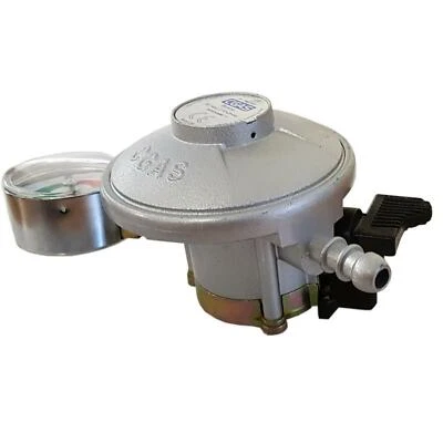 21mm BUTANE GAS CLIP ON REGULATOR with GAUGE EN16129 - calor / flogas caravan