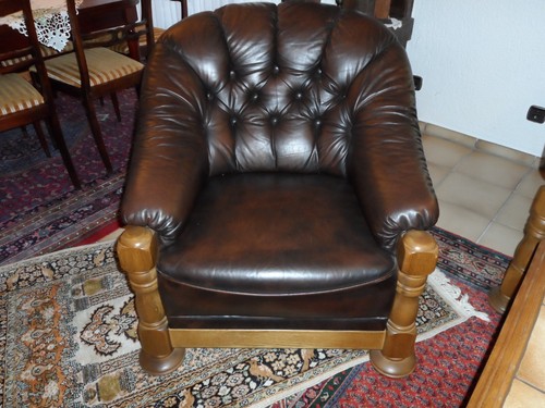 Leder Sofa Sesel Rustikal Retro Braun - Bild 7 von 14