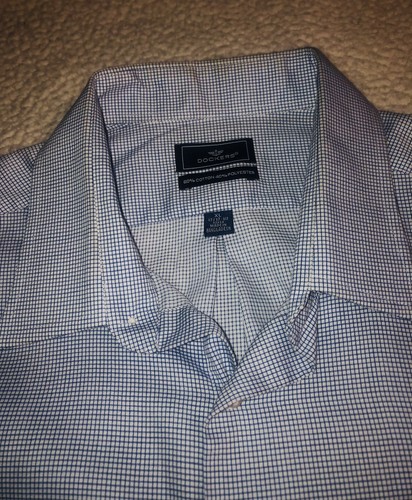 Dockers Mens 17-17.5 Long Sleeve Button Cotton Blend Blue Dress Shirt - Picture 4 of 5
