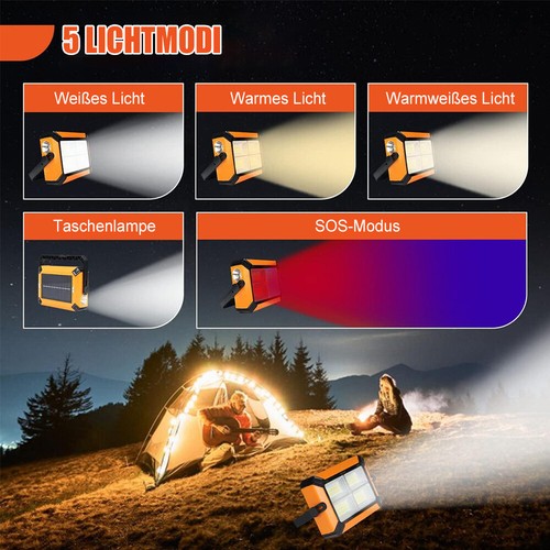 LED Arbeitsleuchte Akku Aufladbar Werkstattlampe Baustrahler Flutlicht Solar DE - Bild 29 von 56