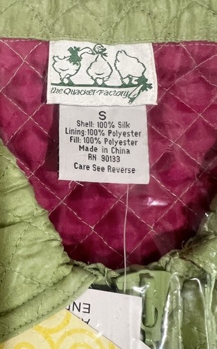 NWT Quacker Factory Size S Kiwi Fuchsia Quilted Silk Rhinestone Jacket Coat Zip - Picture 6 of 8